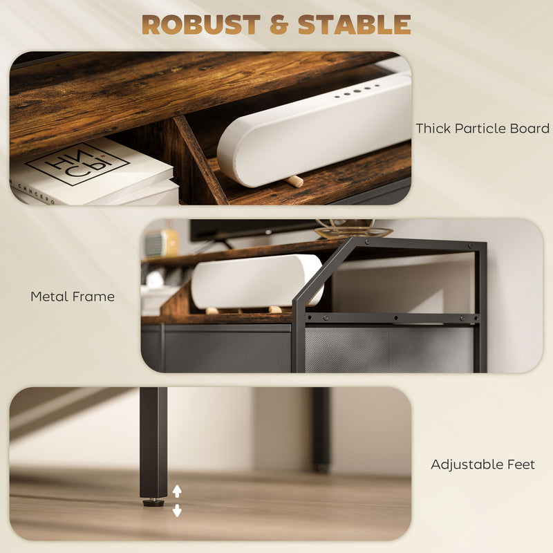 Wooden TV Stand Cabinet With Foldable Drawers And Side Pockets For 55 Inch TVs, Rustic Brown