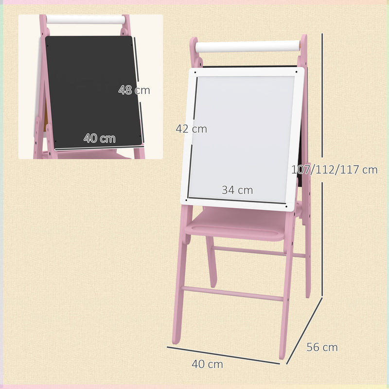 3 in 1 Kids Easel with Paper Roll and Adjustable Height Ideal for Drawing and Learning Pink AOSOM