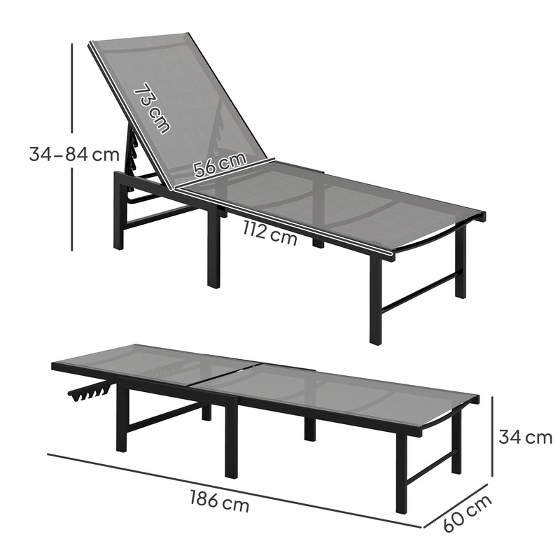Grey 5 Level Adjustable Reclining Mesh Sun Lounger with Steel Frame for Garden and Beach by Outsunny