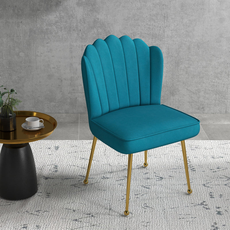 Blue Velvet Feel Shell Accent Chair With Padded Seat and Gold Legs by Homcom
