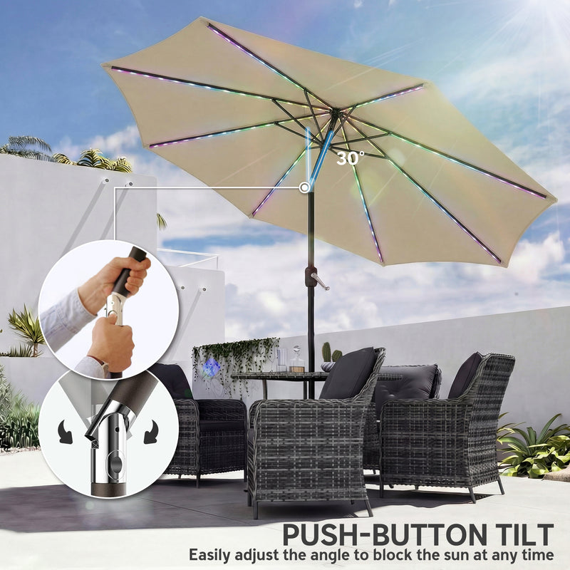 LED Garden Parasol with Adjustable UPF 50+ Shade and Solar Lighting for Day and Night Use Outsunny