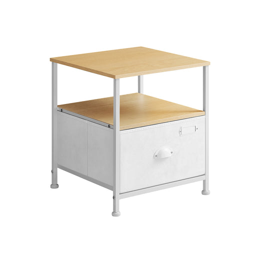 Oak Beige and Cloud White Nightstand with Drawer and 2 Shelves for Bedroom by Songmics