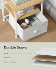 Oak Beige and Cloud White Nightstand with Drawer and 2 Shelves for Bedroom by Songmics