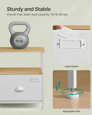 Oak Beige and Cloud White Nightstand with Drawer and 2 Shelves for Bedroom by Songmics