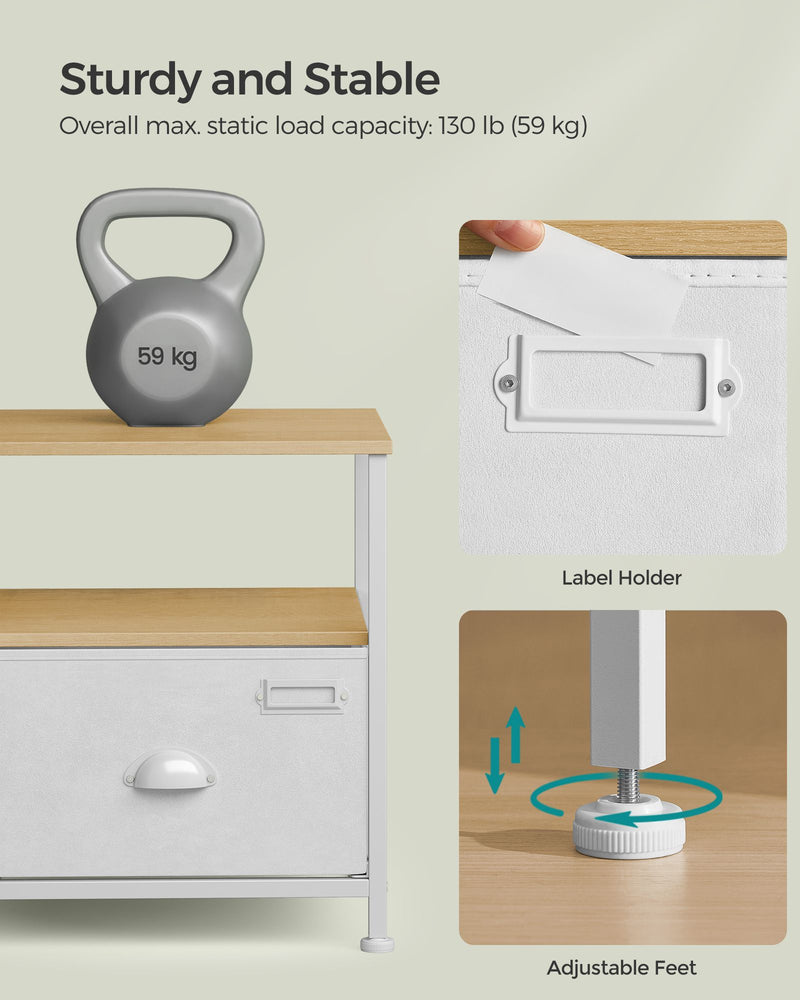 Oak Beige and Cloud White Nightstand with Drawer and 2 Shelves for Bedroom by Songmics