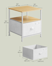 Oak Beige and Cloud White Nightstand with Drawer and 2 Shelves for Bedroom by Songmics