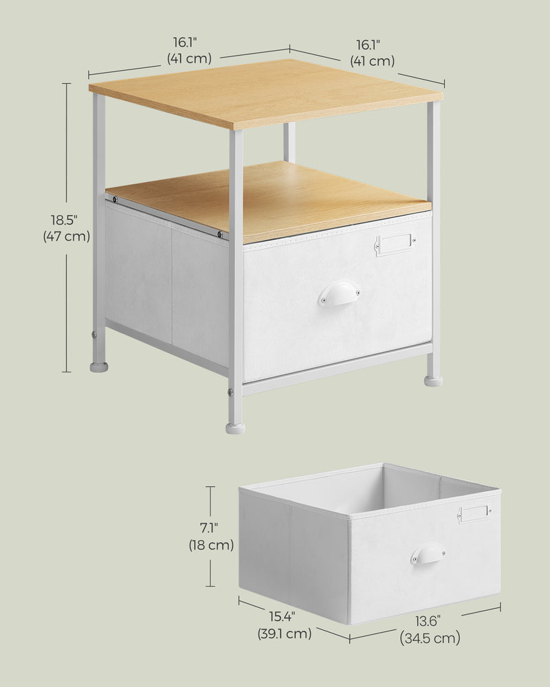 Oak Beige and Cloud White Nightstand with Drawer and 2 Shelves for Bedroom by Songmics
