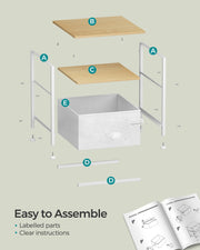 Oak Beige and Cloud White Nightstand with Drawer and 2 Shelves for Bedroom by Songmics