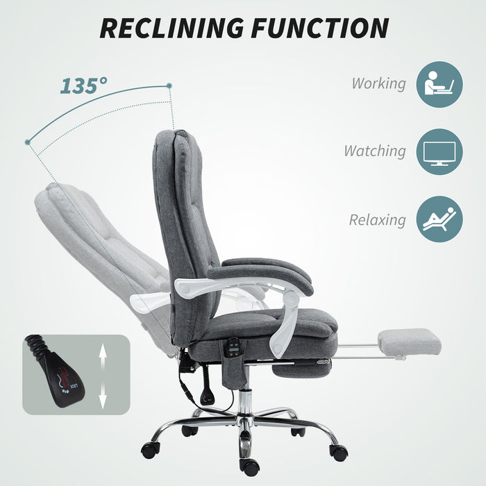 Grey Fabric Executive Swivel Office Chair with Massage Heat Reclining Back and Footrest by HOMCOM