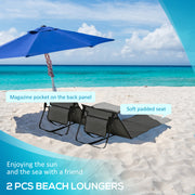 Set of 2 Foldable Beach Loungers with Adjustable Backrest and Side Pocket, Grey Outsunny