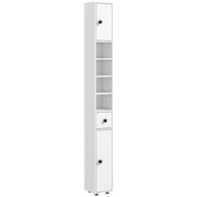 Tall Slim Bathroom Storage Cabinet With Adjustable Shelves And Cupboards, White