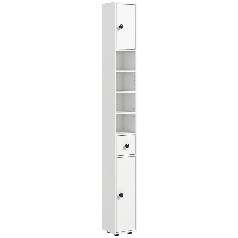 Tall Slim Bathroom Storage Cabinet With Adjustable Shelves And Cupboards, White