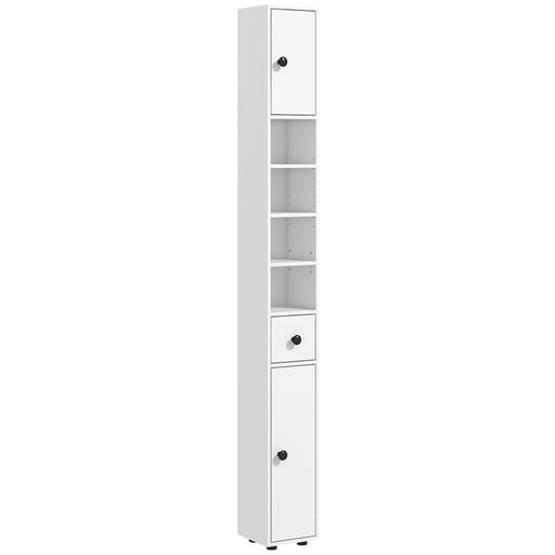 Tall Slim Bathroom Storage Cabinet With Adjustable Shelves And Cupboards, White