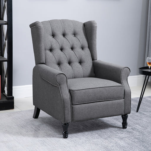 Wingback Recliner Armchair with Footrest and Tufted Back for Living Room Comfort Grey
