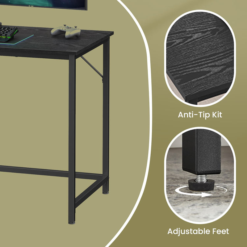 120x60cm Black Computer Desk for Home Office or Study with Spacious Work Surface by Vasagle