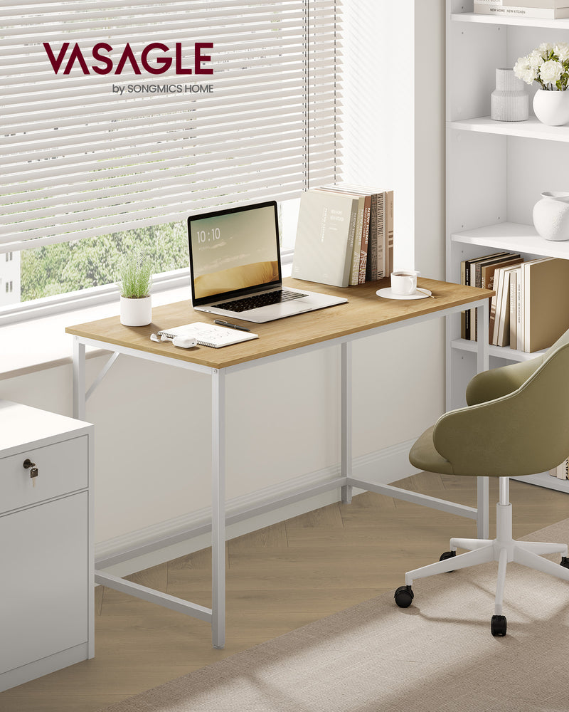 Small Office Desk with Storage in Natural Oak and Pearl White Finish by Vasagle