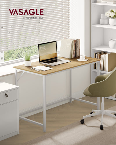 Small Office Desk with Storage in Natural Oak and Pearl White Finish by Vasagle