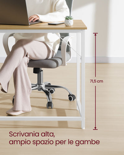 Small Office Desk with Storage in Natural Oak and Pearl White Finish by Vasagle