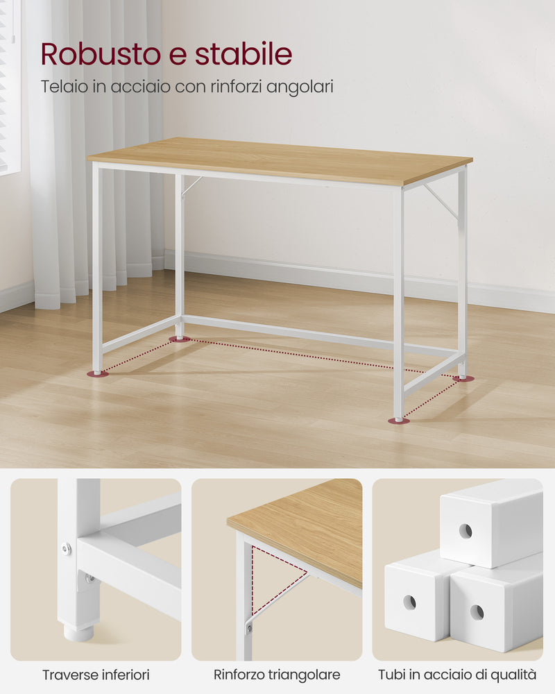 Small Office Desk with Storage in Natural Oak and Pearl White Finish by Vasagle