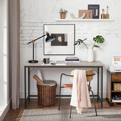 Large Computer Desk 140x60cm with Spacious Worktop in Heather Greige and Black by Vasagle