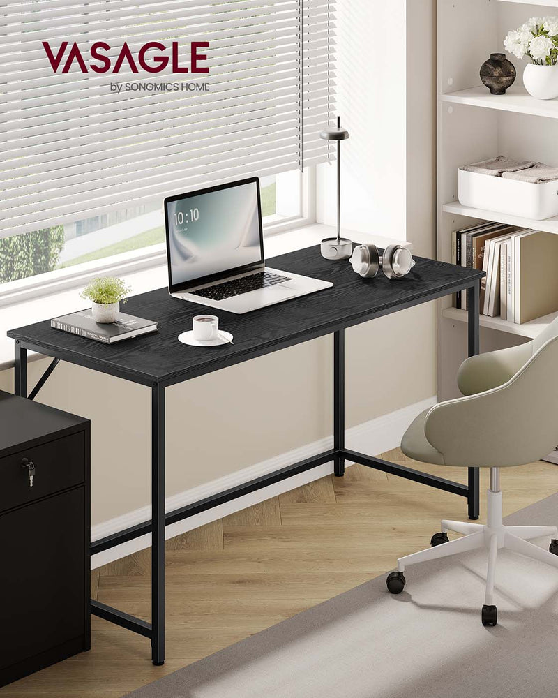 Black Industrial Computer Office Desk with Metal Frame and Storage Shelf for Home Office by Vasagle
