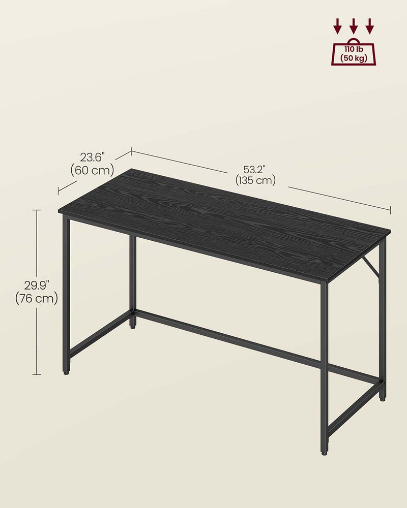 Black Industrial Computer Office Desk with Metal Frame and Storage Shelf for Home Office by Vasagle