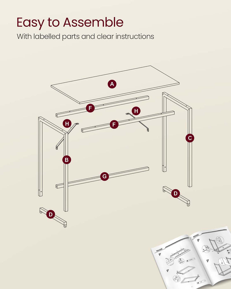 Black Industrial Computer Office Desk with Metal Frame and Storage Shelf for Home Office by Vasagle