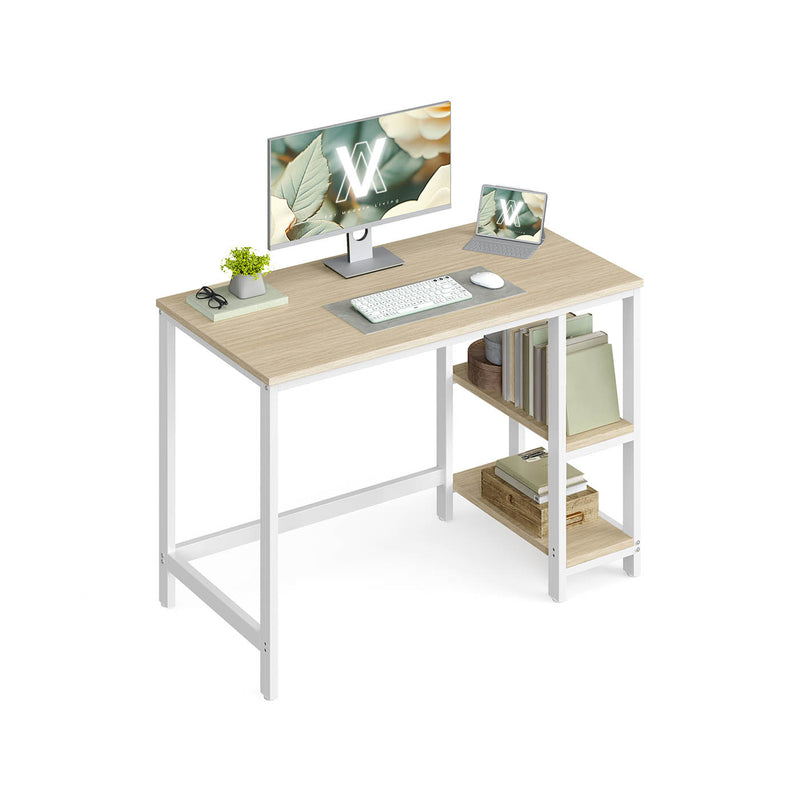 100 cm Computer Desk with Storage Shelves in Natural Beige and White by Vasagle
