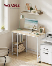 100 cm Computer Desk with Storage Shelves in Natural Beige and White by Vasagle