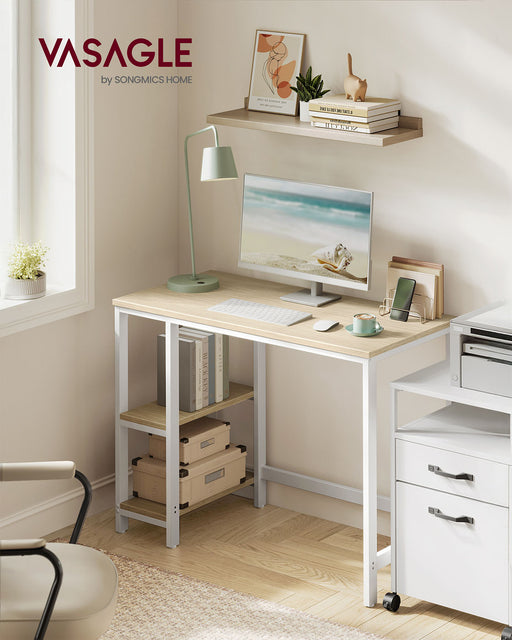 100 cm Computer Desk with Storage Shelves in Natural Beige and White by Vasagle