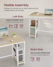 100 cm Computer Desk with Storage Shelves in Natural Beige and White by Vasagle