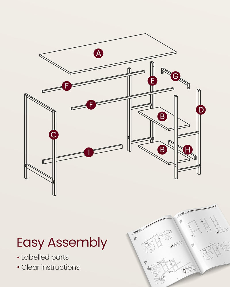100 cm Computer Desk with Storage Shelves in Natural Beige and White by Vasagle