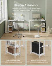 100cm White Computer Office Desk with 2 Storage Shelves for Home Office by Vasagle