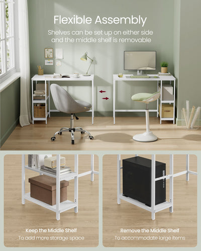 100cm White Computer Office Desk with 2 Storage Shelves for Home Office by Vasagle