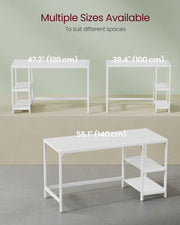 100cm White Computer Office Desk with 2 Storage Shelves for Home Office by Vasagle