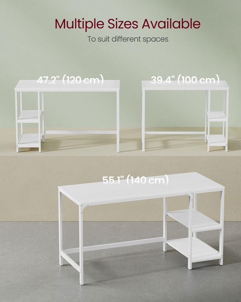 100cm White Computer Office Desk with 2 Storage Shelves for Home Office by Vasagle