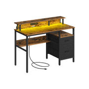 120 cm Wide Gaming Desk with LED Lights Rustic Brown VASAGLE