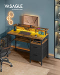 120 cm Wide Gaming Desk with LED Lights Rustic Brown VASAGLE