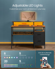 120 cm Wide Gaming Desk with LED Lights Rustic Brown VASAGLE