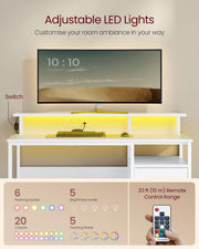 Maple White Computer Desk with Monitor Shelf LED Lights and Fabric Drawers by Vasagle