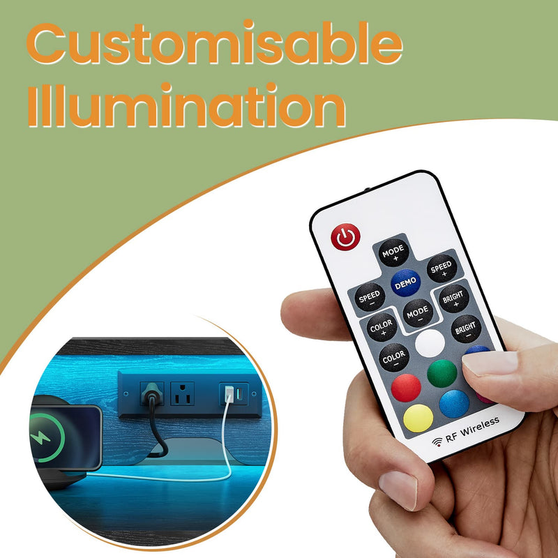 Computer Desk with LED Lights Power Outlets and Monitor Shelf for Home Office by Vasagle