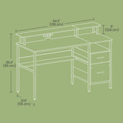 Computer Desk with LED Lights Power Outlets and Monitor Shelf for Home Office by Vasagle