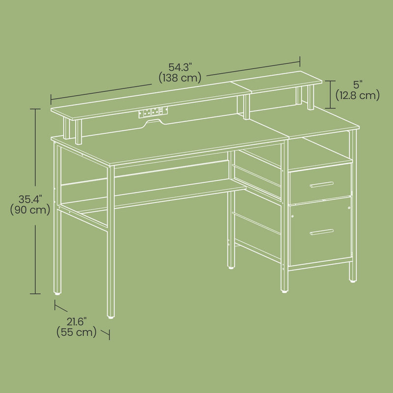 Computer Desk with LED Lights Power Outlets and Monitor Shelf for Home Office by Vasagle