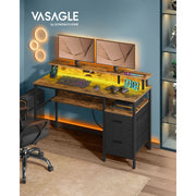 135 cm Wide Gaming Desk with LED Lights Rustic Brown Songmics