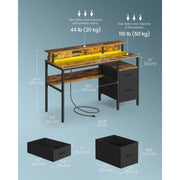 135 cm Wide Gaming Desk with LED Lights Rustic Brown Songmics