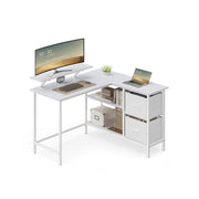 L Shaped Desk with Spacious Drawers in Maple White for Home Office by Vasagle