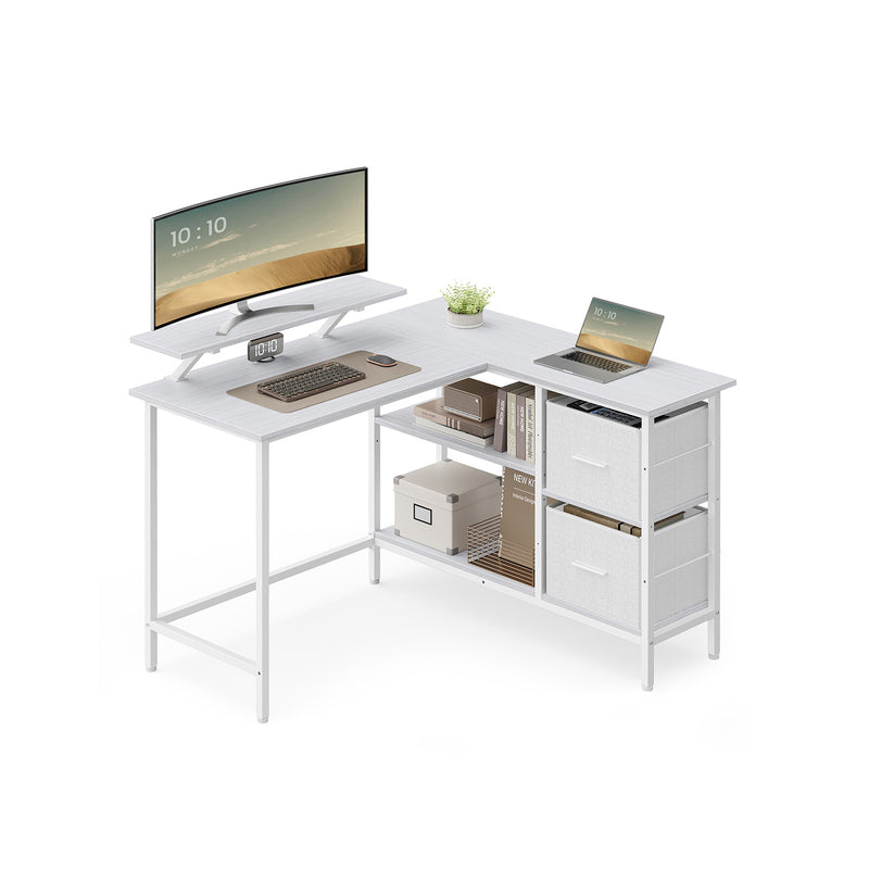 L Shaped Desk with Spacious Drawers in Maple White for Home Office by Vasagle
