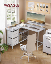 L Shaped Desk with Spacious Drawers in Maple White for Home Office by Vasagle