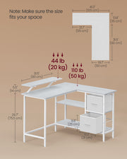 L Shaped Desk with Spacious Drawers in Maple White for Home Office by Vasagle
