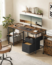 Rustic Brown Industrial Computer Desk with Drawers and Shelves for Home Office by Vasagle